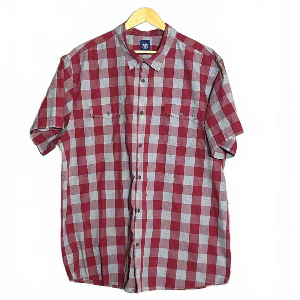Route 66 Mens Red And Gray Checkered Short Sleeve Shirt Size 3XLT Casual